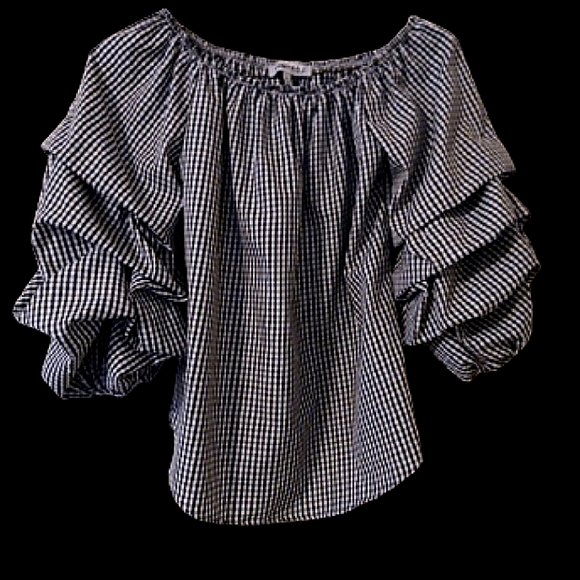 KONTROL Checkered Off the Shoulder Puff Sleeve Top Size Small - Picture 1 of 7